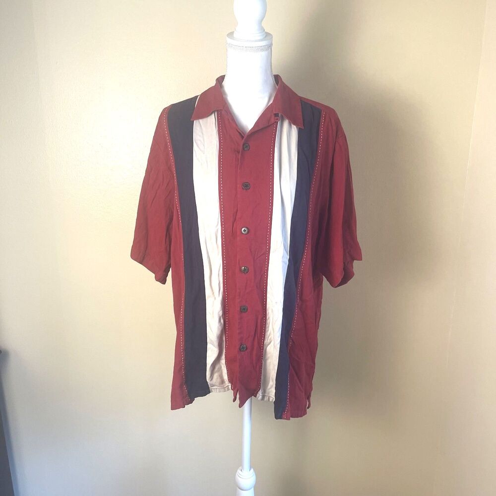 Vintage Men's 100% Silk 1970s Striped Bowler Shirt L Button Down Lounge Urban